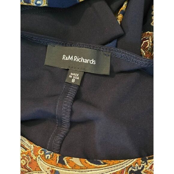 2-Piece Navy Dress  Gold Paisley Jacket - Size 8 - Made In USA elegant classic - Picture 10 of 16